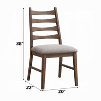 Mea Dining Side Chair Set of 2, Slatted Back, Gray Linen Seat, Brown -BM333925