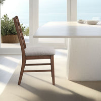 Mea Dining Side Chair Set of 2, Slatted Back, Gray Linen Seat, Brown -BM333925