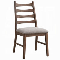 Mea Dining Side Chair Set of 2, Slatted Back, Gray Linen Seat, Brown -BM333925