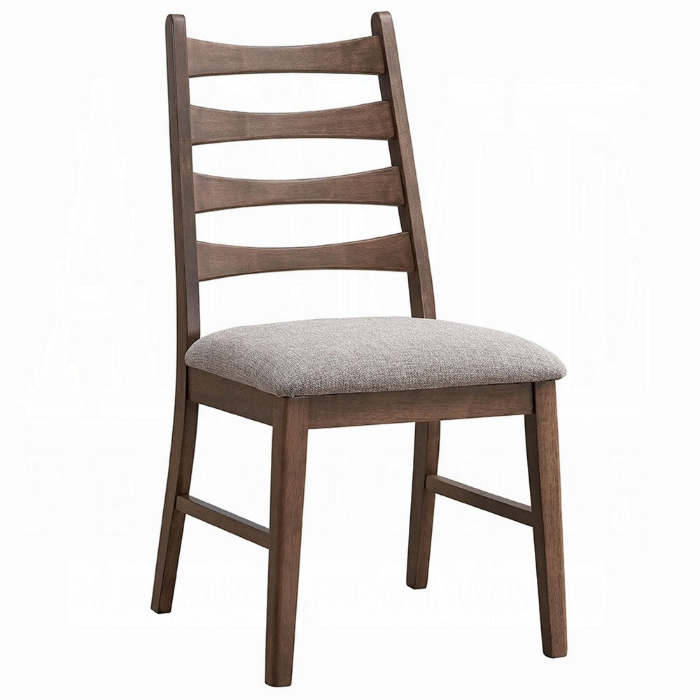 Mea Dining Side Chair Set of 2, Slatted Back, Gray Linen Seat, Brown -BM333925