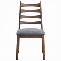 Mea Dining Side Chair Set of 2, Slatted, Dark Gray Linen Seat, Brown -BM333926