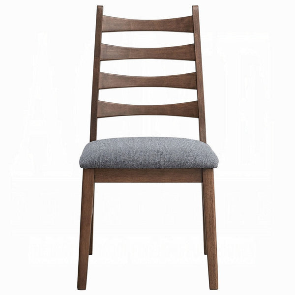 Mea Dining Side Chair Set of 2, Slatted, Dark Gray Linen Seat, Brown -BM333926