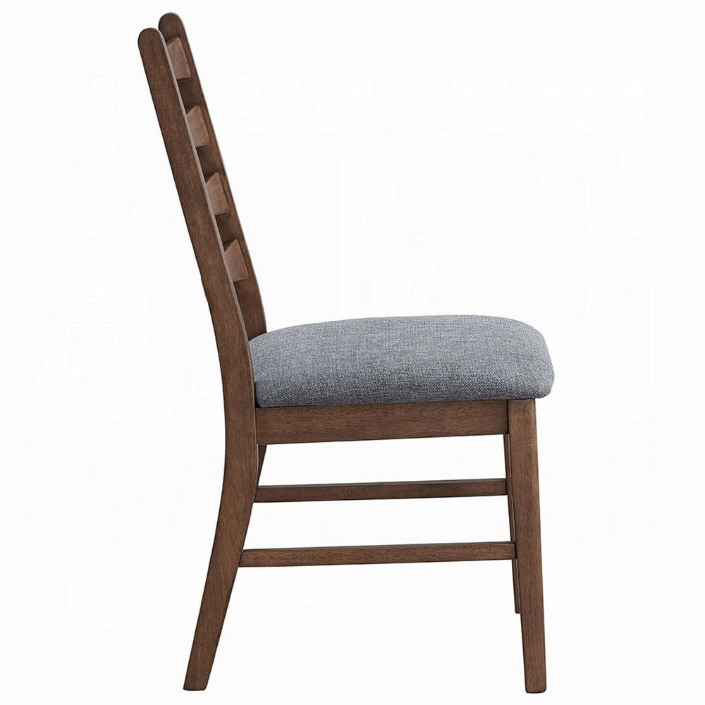 Mea Dining Side Chair Set of 2, Slatted, Dark Gray Linen Seat, Brown -BM333926