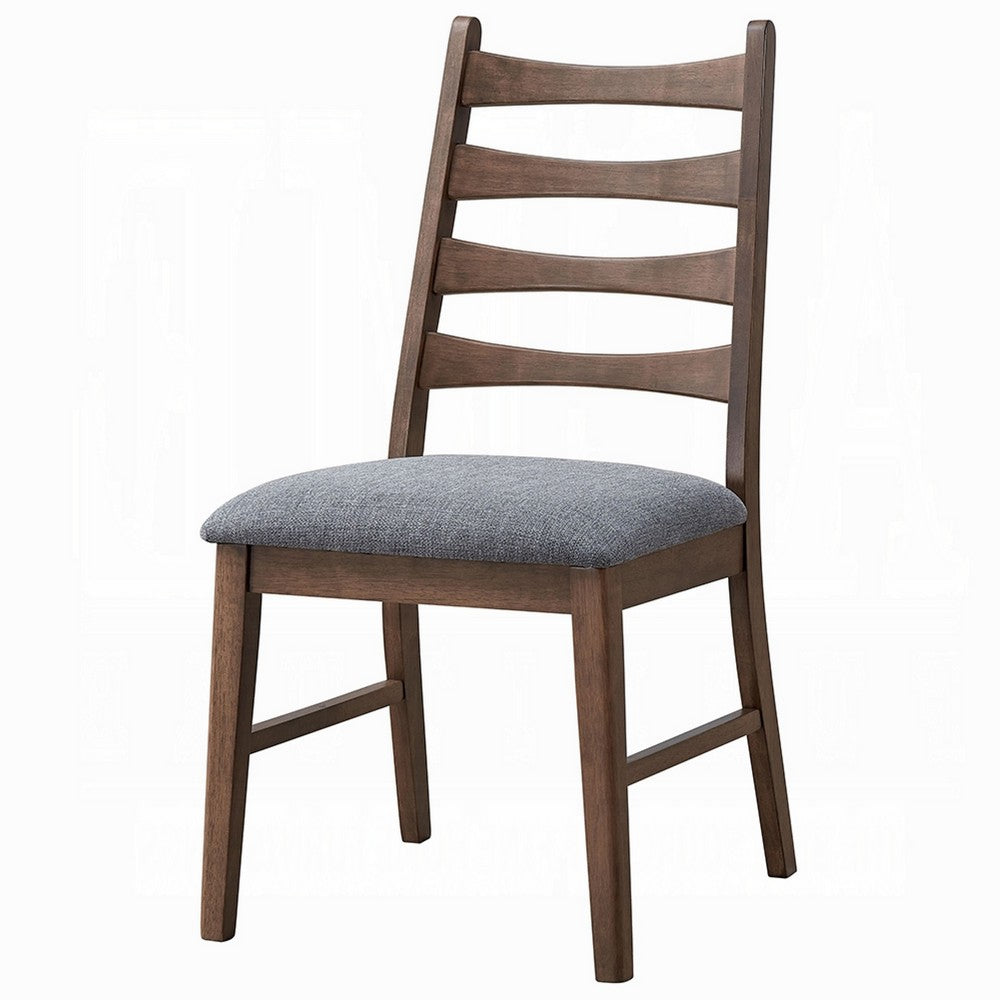 Mea Dining Side Chair Set of 2, Slatted, Dark Gray Linen Seat, Brown -BM333926