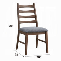 Mea Dining Side Chair Set of 2, Slatted, Dark Gray Linen Seat, Brown -BM333926