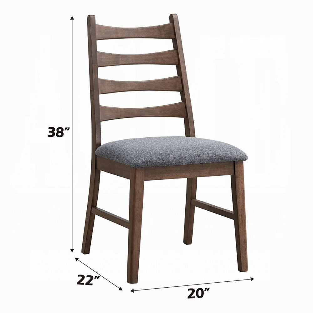 Mea Dining Side Chair Set of 2, Slatted, Dark Gray Linen Seat, Brown -BM333926