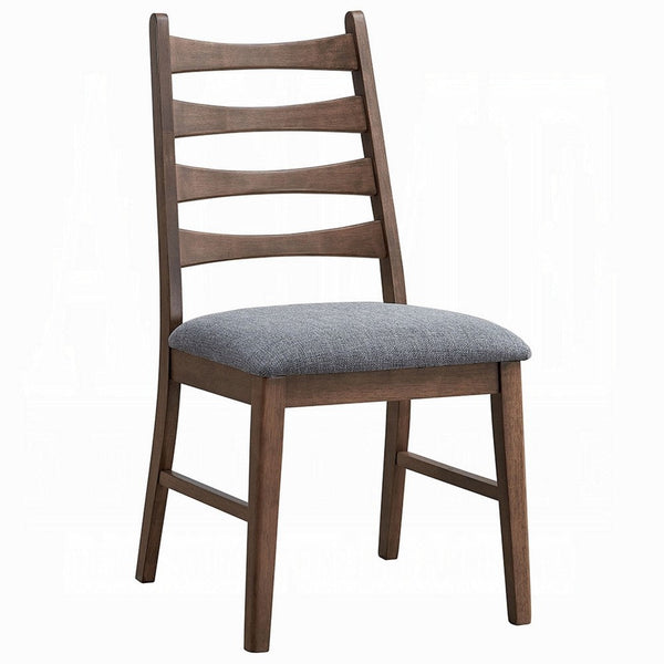 Mea Dining Side Chair Set of 2, Slatted, Dark Gray Linen Seat, Brown -BM333926