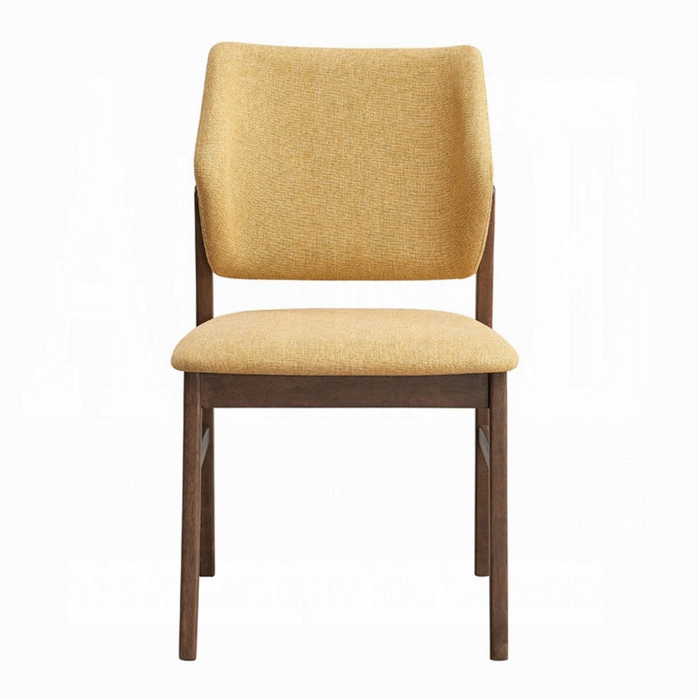 Nory Dining Side Chair Set of 2, Yellow Linen Cushioned, Walnut Brown -BM333935