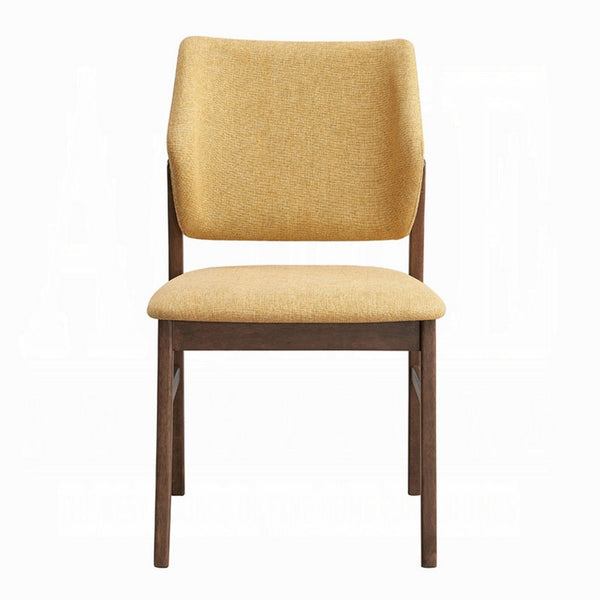 Nory Dining Side Chair Set of 2, Yellow Linen Cushioned, Walnut Brown -BM333935
