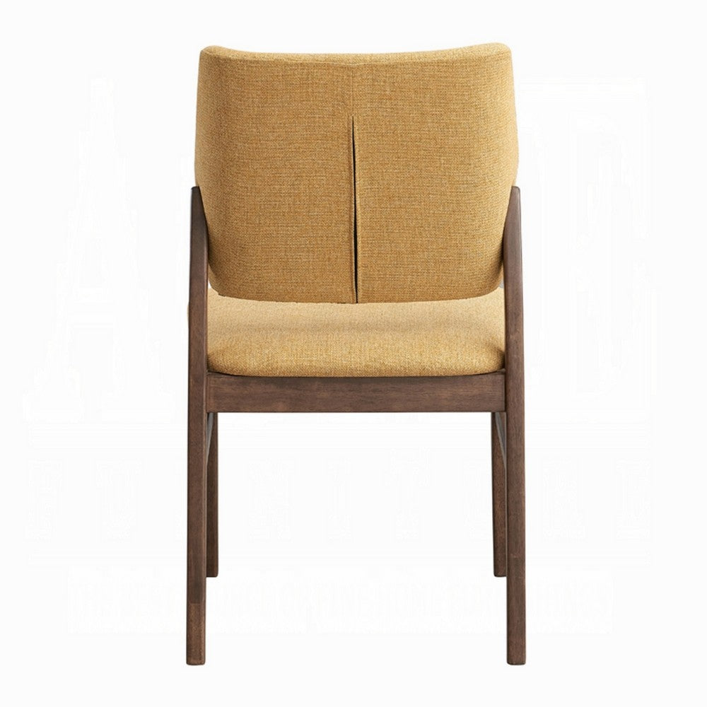 Nory Dining Side Chair Set of 2, Yellow Linen Cushioned, Walnut Brown -BM333935