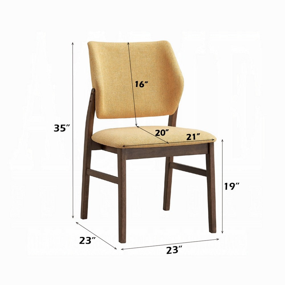 Nory Dining Side Chair Set of 2, Yellow Linen Cushioned, Walnut Brown -BM333935