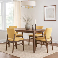 Nory Dining Side Chair Set of 2, Yellow Linen Cushioned, Walnut Brown -BM333935