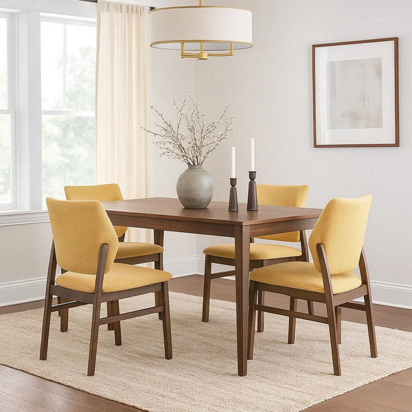 Nory Dining Side Chair Set of 2, Yellow Linen Cushioned, Walnut Brown -BM333935
