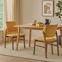 Nory Dining Side Chair Set of 2, Yellow Linen Cushioned, Walnut Brown -BM333935