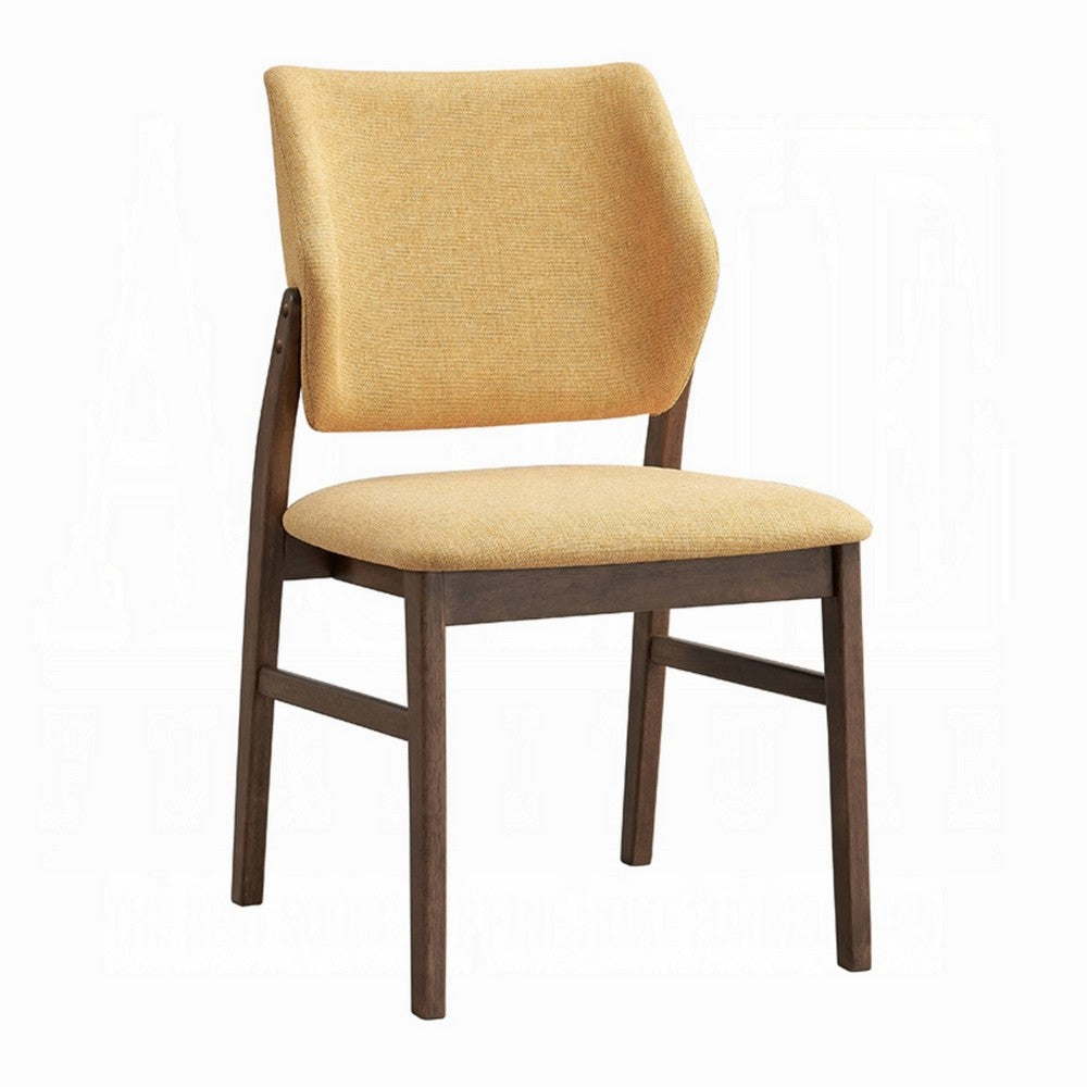 Nory Dining Side Chair Set of 2, Yellow Linen Cushioned, Walnut Brown -BM333935