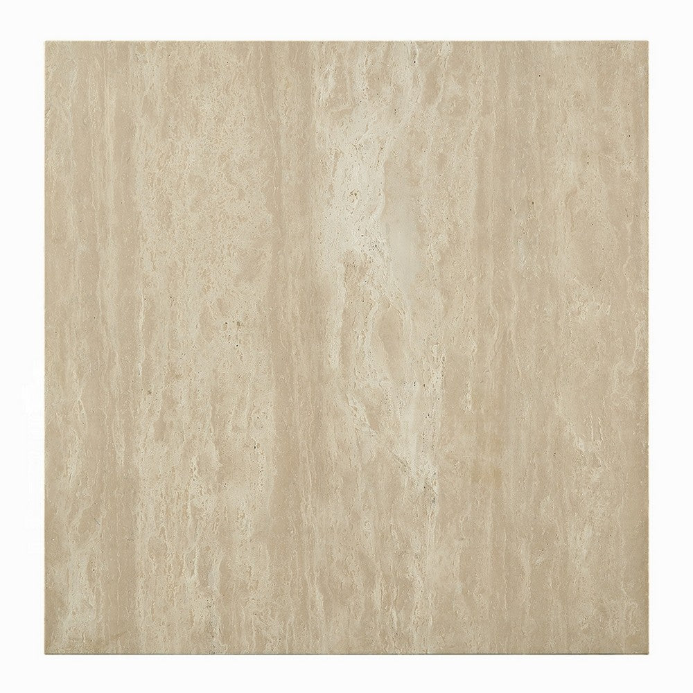 Lory Coffee Table, 35 Inch Square Travertine Top, Natural Wood Beige -BM333939