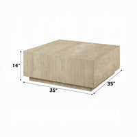Lory Coffee Table, 35 Inch Square Travertine Top, Natural Wood Beige -BM333939