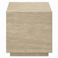 Lory Side End Table, 19 Inch Square Travertine Top, Natural Wood Beige -BM333940