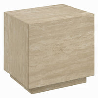 Lory Side End Table, 19 Inch Square Travertine Top, Natural Wood Beige -BM333940