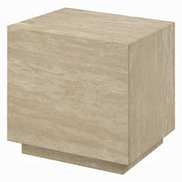 Lory Side End Table, 19 Inch Square Travertine Top, Natural Wood Beige -BM333940