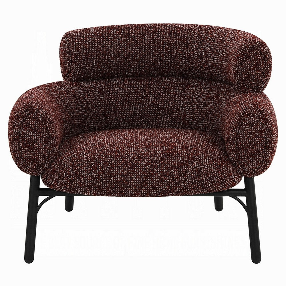 Meru Sofa Chair, Curved Back Maroon Red Tweed Fabric, Black Metal Legs -BM333945