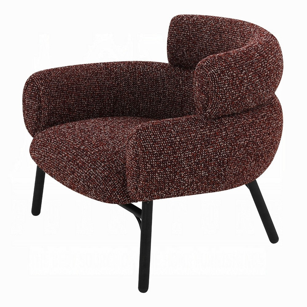 Meru Sofa Chair, Curved Back Maroon Red Tweed Fabric, Black Metal Legs -BM333945