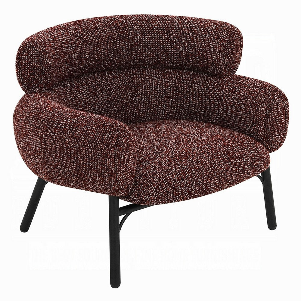 Meru Sofa Chair, Curved Back Maroon Red Tweed Fabric, Black Metal Legs -BM333945