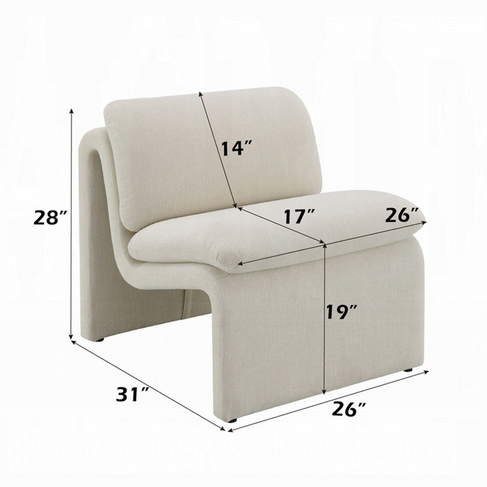Kami Accent Chair, Curved Open Base, Armless Modern Ivory Boucle -BM333952