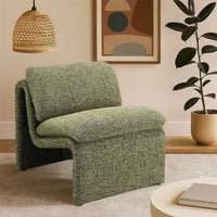 Kami Accent Chair, Curved Open Base, Armless Modern Green Boucle -BM333953