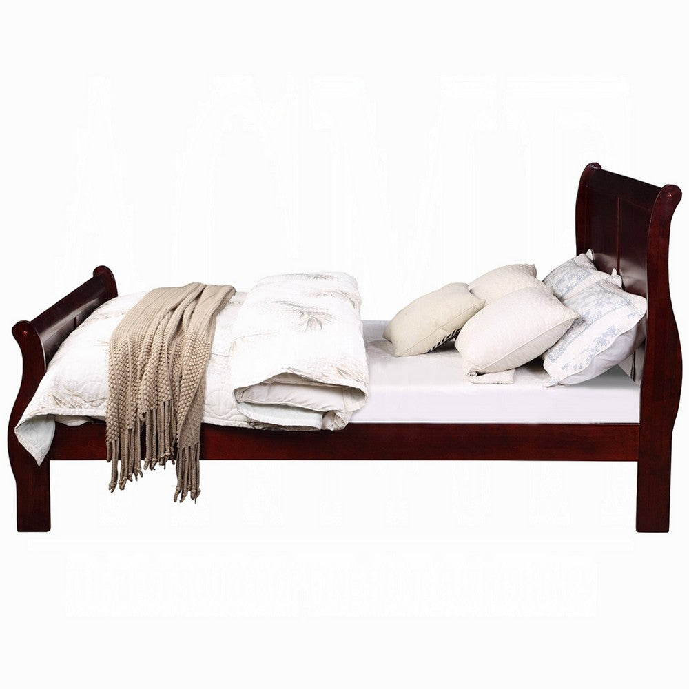 Zyna Twin Bed, Sleigh Design, Low Profile Footboard, Cherry Brown Pine - BM333961