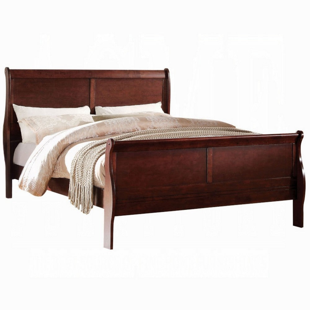 Zyna Twin Bed, Sleigh Design, Low Profile Footboard, Cherry Brown Pine - BM333961