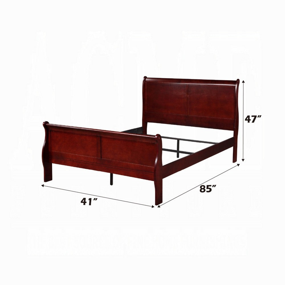 Zyna Twin Bed, Sleigh Design, Low Profile Footboard, Cherry Brown Pine - BM333961
