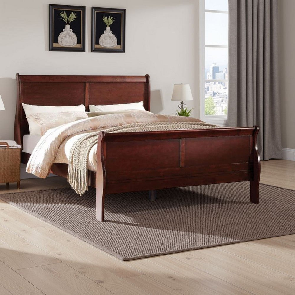 Zyna Twin Bed, Sleigh Design, Low Profile Footboard, Cherry Brown Pine - BM333961
