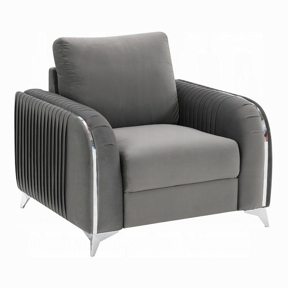 Wiena Accent Chair, Contemporary Chrome, Pleated Gray Velvet 79 Inch - BM333974