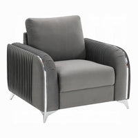 Wiena Accent Chair, Contemporary Chrome, Pleated Gray Velvet 79 Inch - BM333974
