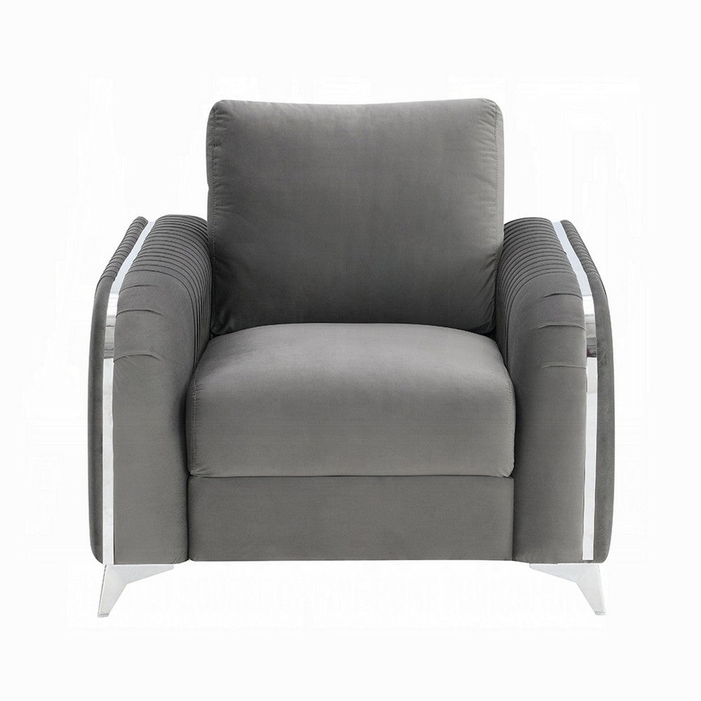 Wiena Accent Chair, Contemporary Chrome, Pleated Gray Velvet 79 Inch - BM333974