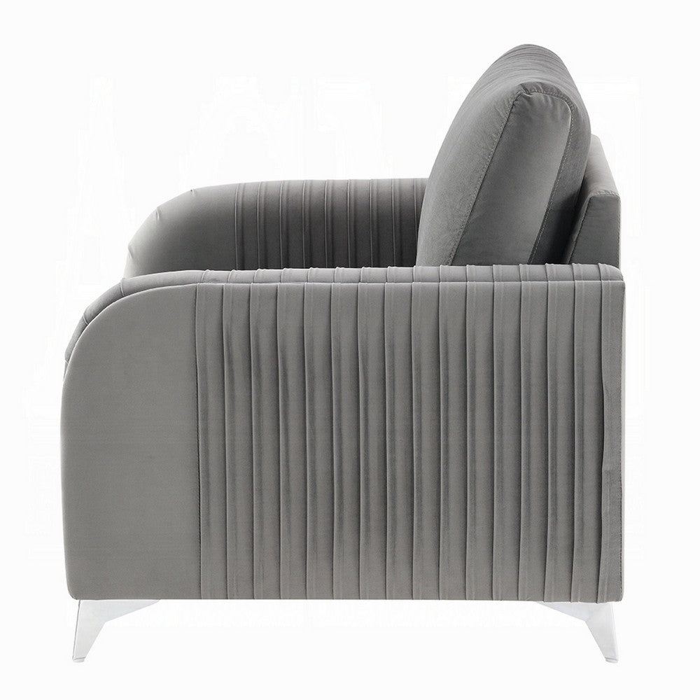 Wiena Accent Chair, Contemporary Chrome, Pleated Gray Velvet 79 Inch - BM333974