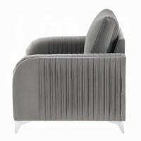 Wiena Accent Chair, Contemporary Chrome, Pleated Gray Velvet 79 Inch - BM333974