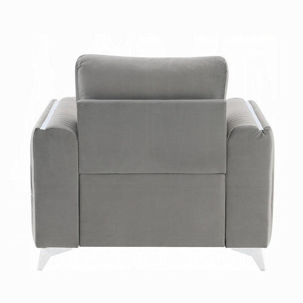 Wiena Accent Chair, Contemporary Chrome, Pleated Gray Velvet 79 Inch - BM333974