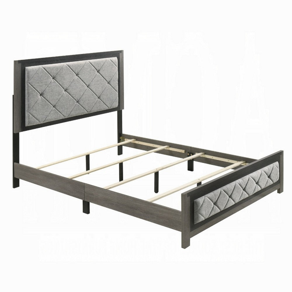 Joho Queen Bed with Gray Diamond Button Tufted Upholstery, Modern Gray - BM333978
