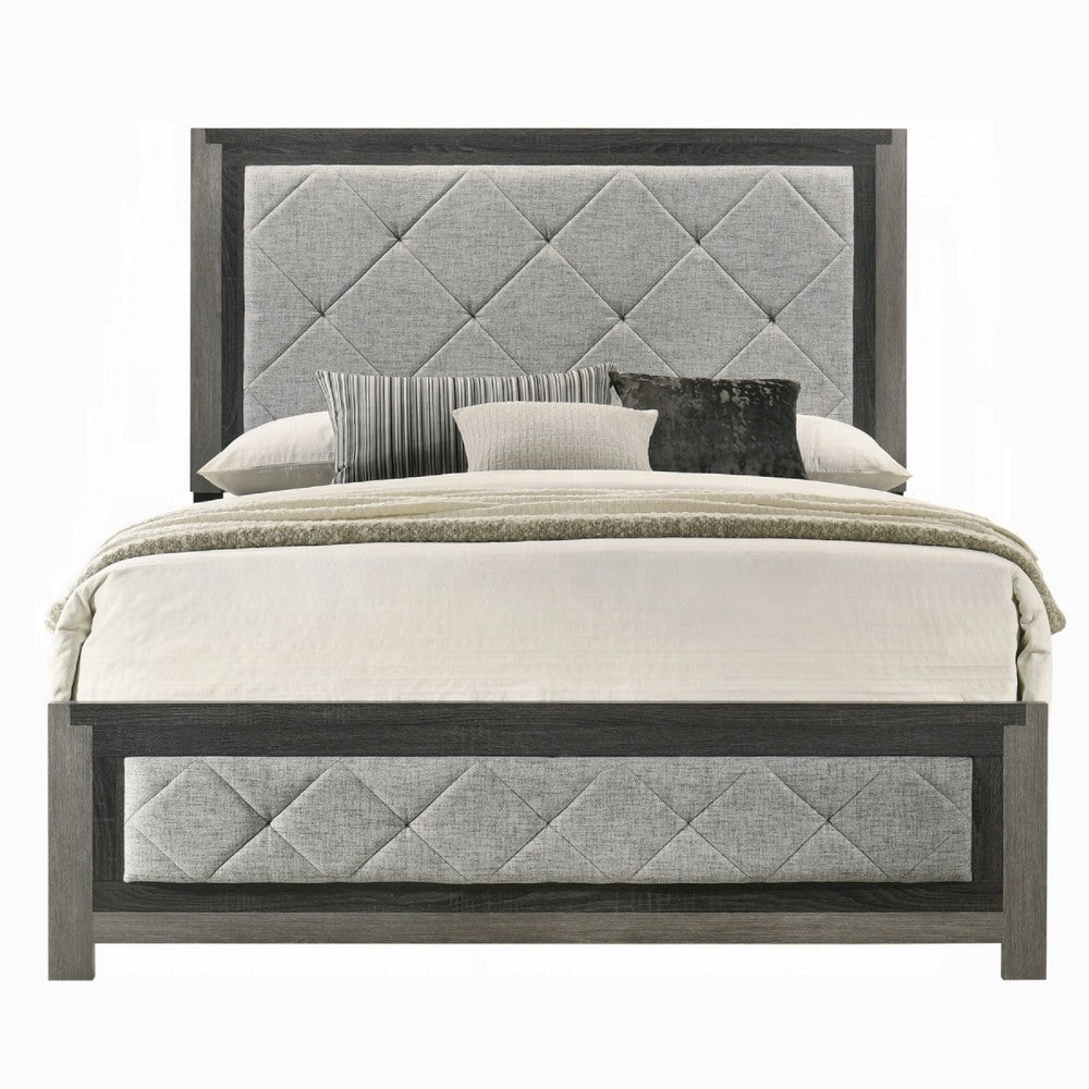 Joho Queen Bed with Gray Diamond Button Tufted Upholstery, Modern Gray - BM333978