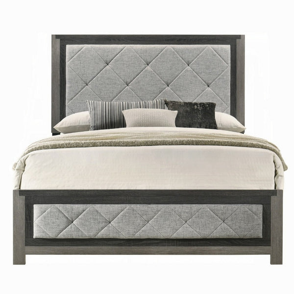 Joho Queen Bed with Gray Diamond Button Tufted Upholstery, Modern Gray - BM333978