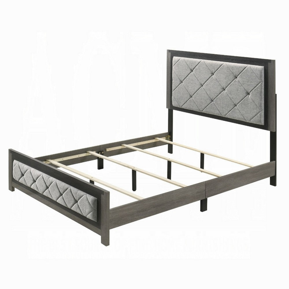 Joho Queen Bed with Gray Diamond Button Tufted Upholstery, Modern Gray - BM333978