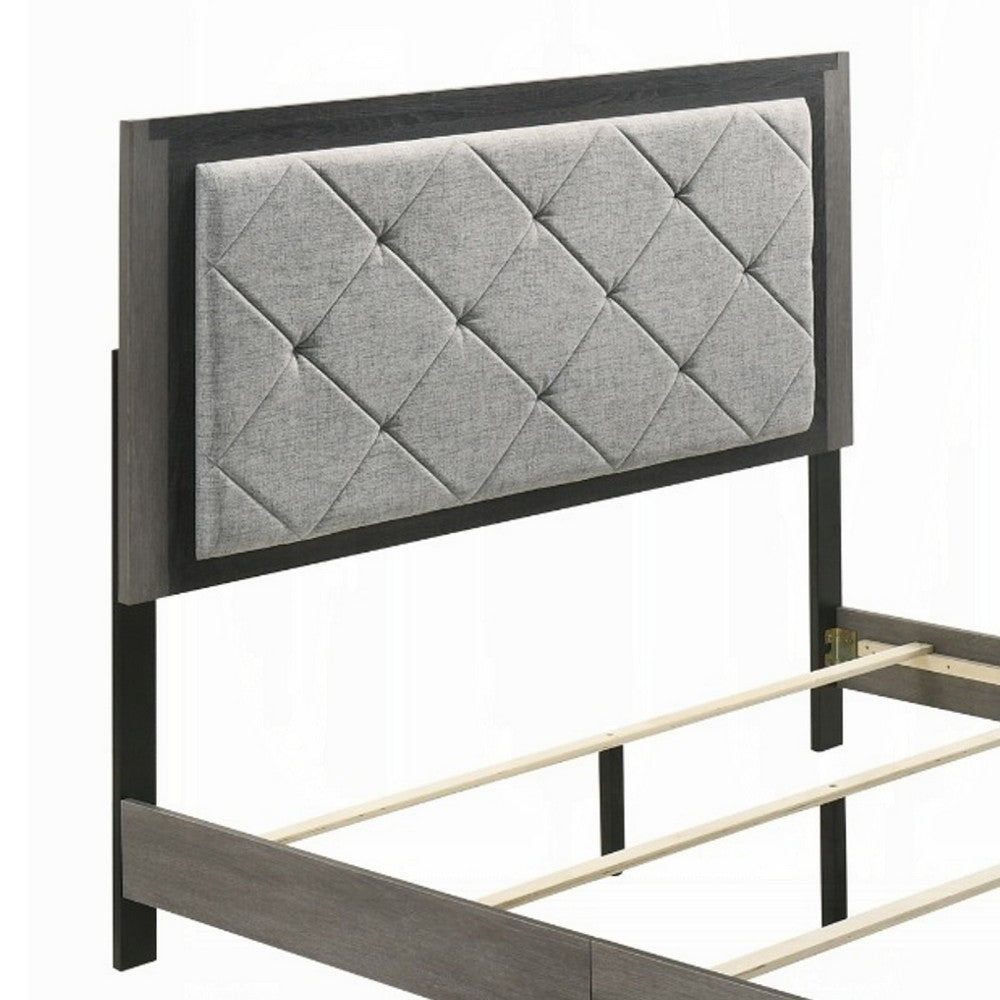 Joho Queen Bed with Gray Diamond Button Tufted Upholstery, Modern Gray - BM333978