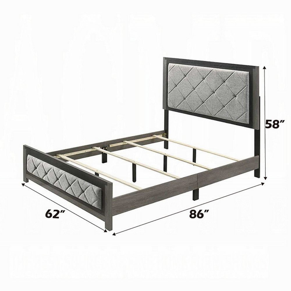Joho Queen Bed with Gray Diamond Button Tufted Upholstery, Modern Gray - BM333978