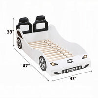Corey Twin Size White Car Bed, Wheel Trim, Built-In LED, White Wood - BM333979