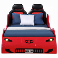 Corey Twin Size Red Car Bed, Wheel Trim, Built-In LED, Red Wood - BM333980