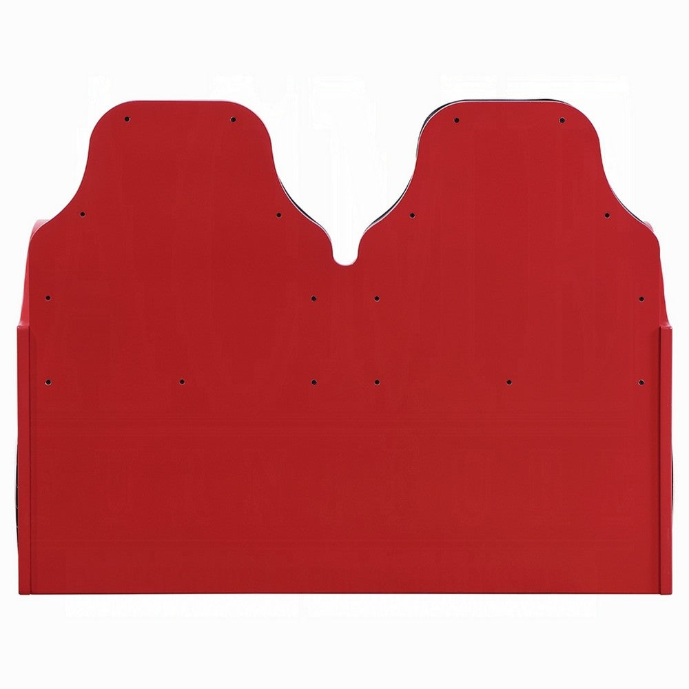 Corey Twin Size Red Car Bed, Wheel Trim, Built-In LED, Red Wood - BM333980