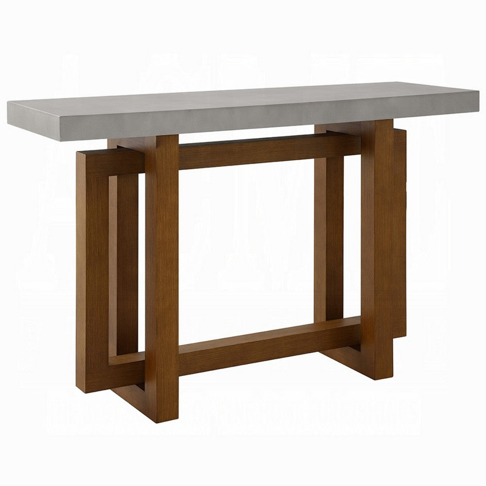 Joshua Sofa Table with Cross Base, Faux Concrete, Brown Wood 47 Inch - BM333986