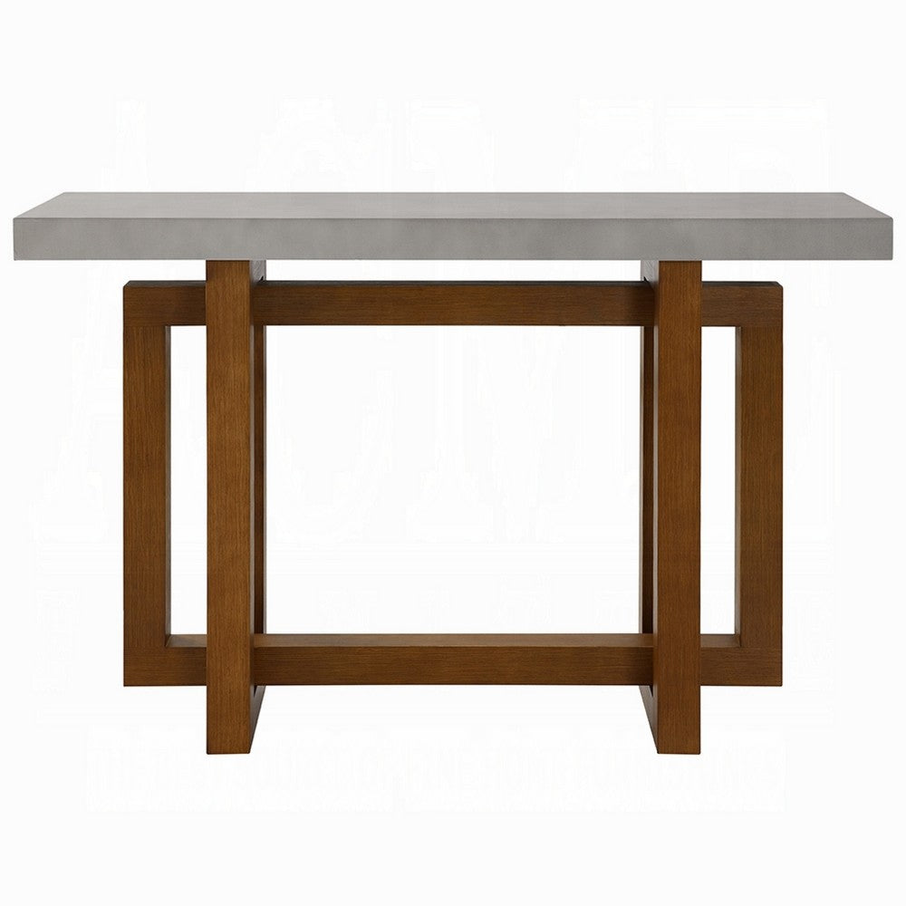 Joshua Sofa Table with Cross Base, Faux Concrete, Brown Wood 47 Inch - BM333986
